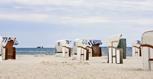 Strandkörbe am Strand mit Blick auf das Meer